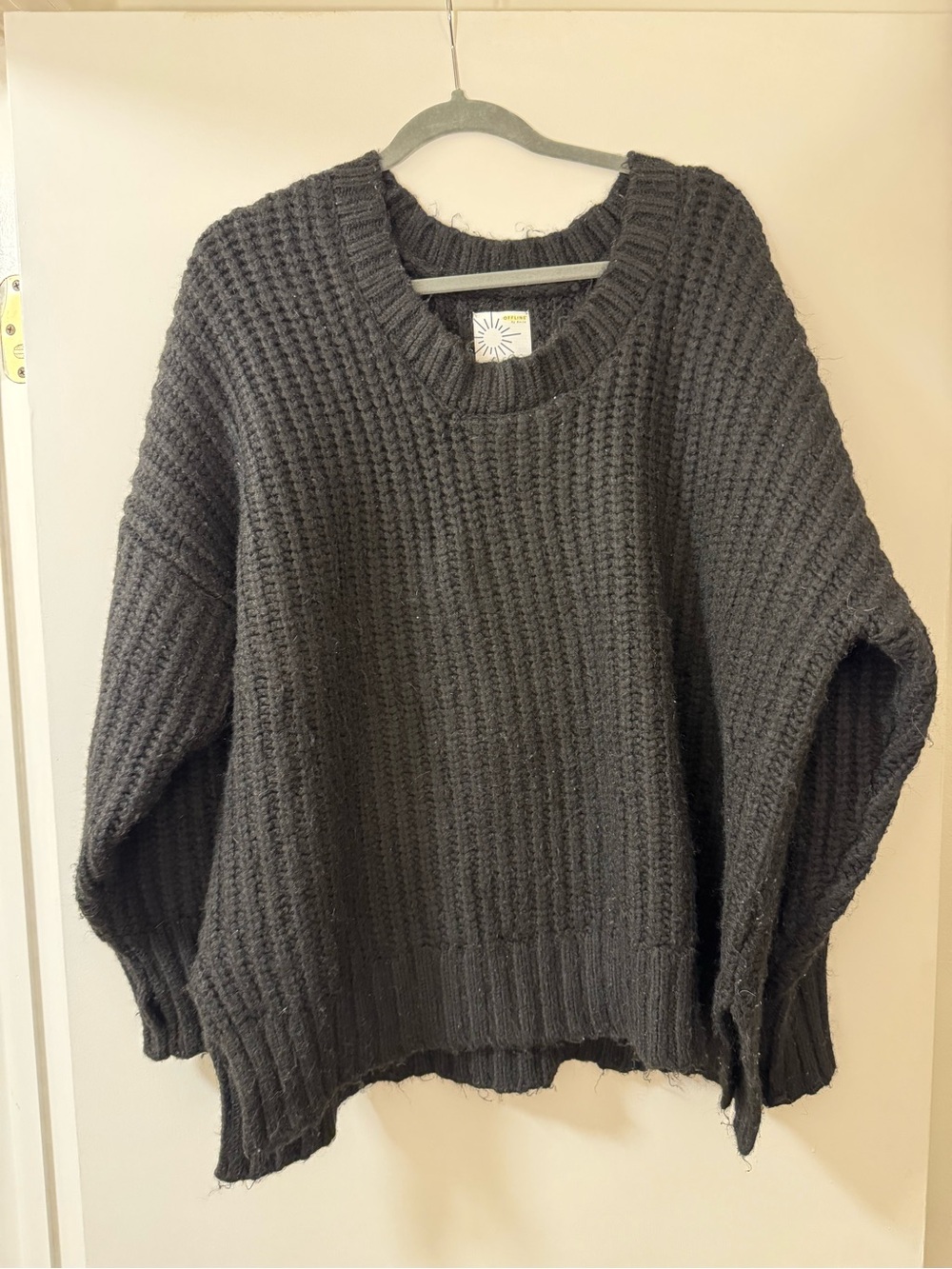 aerie Black Ribbed oversized Crewneck Sweater